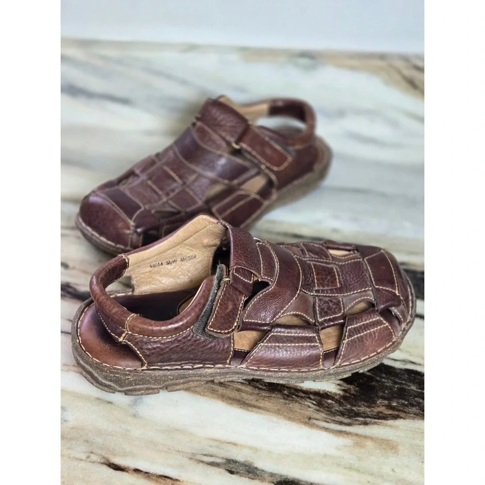 Brown Leather Fisherman Sandals‎ Caged Closed Toe Mens Size 10 44 M6504